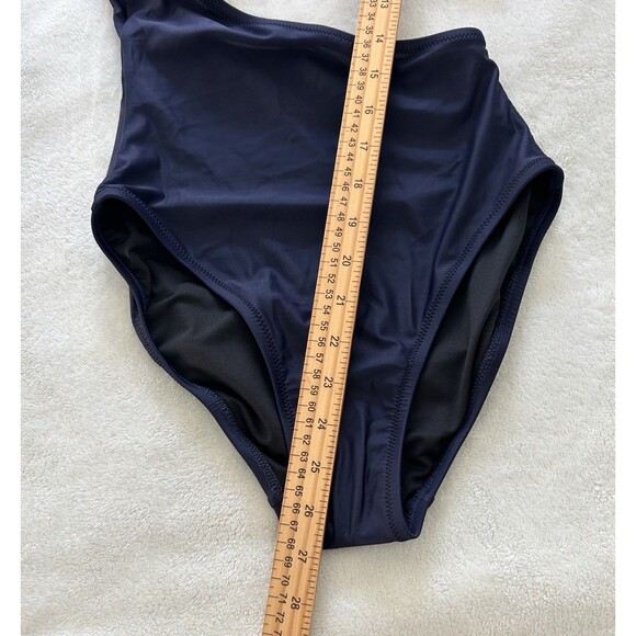 J Crew Swimsuit Size 2 One Piece Cut Out Navy Gold Buttons Bathing Suit Preppy - Picture 8 of 9